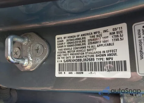 2011 Honda Cr-V Lx from USA, damaged, VIN 5J6RE4H38BL062689